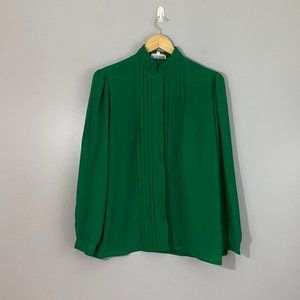 Vintage Pleated-Front Hidden Button Blouse